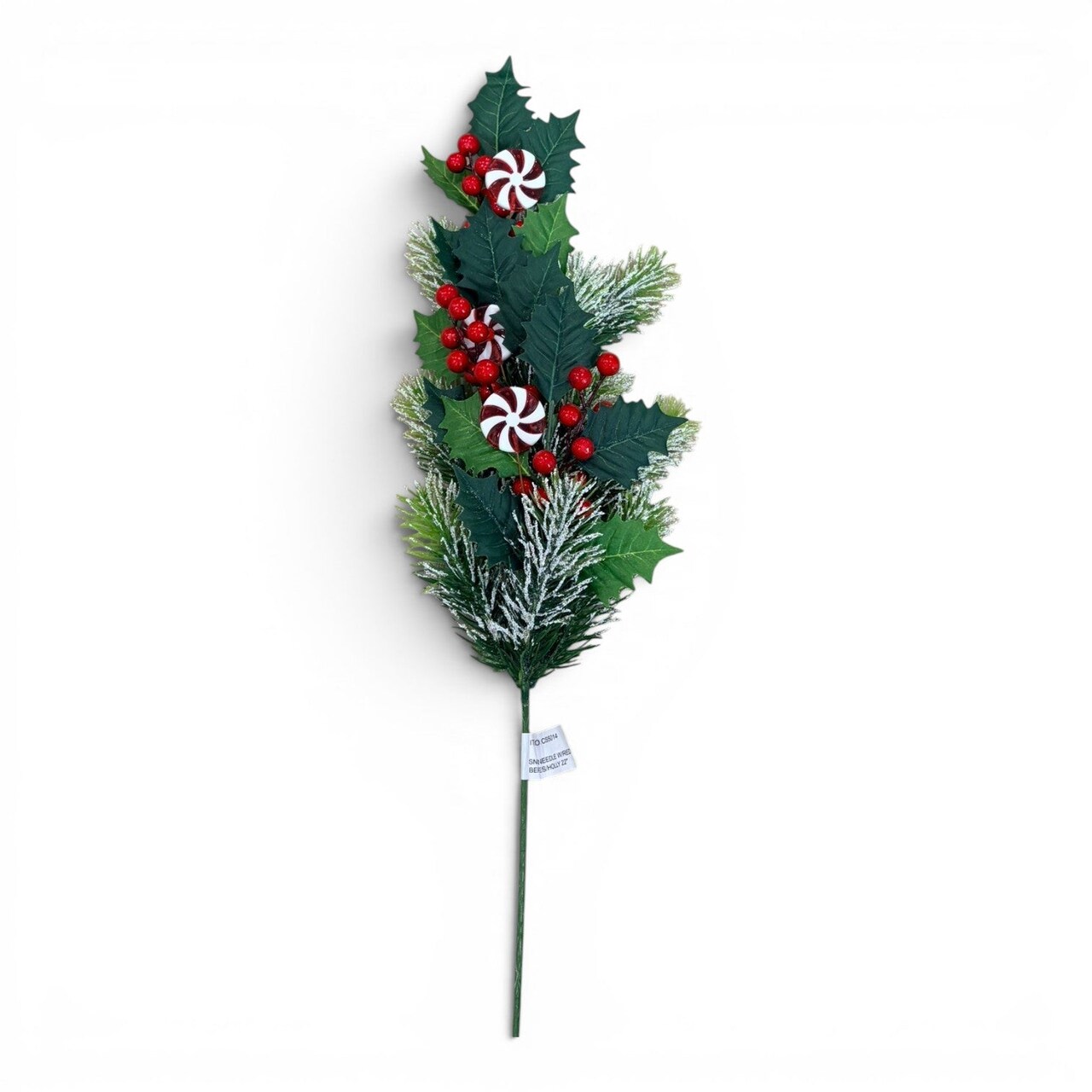22 Inch Snowy Cedar Peppermint Spray with Red Berries for Christmas Decor-CS5014